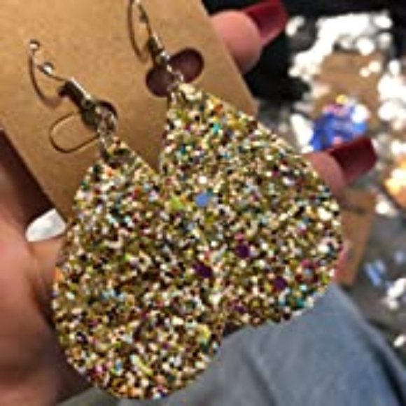 12 Pair Glitter Faux Leather Petal Earring Lot NWT - Picture 2 of 3